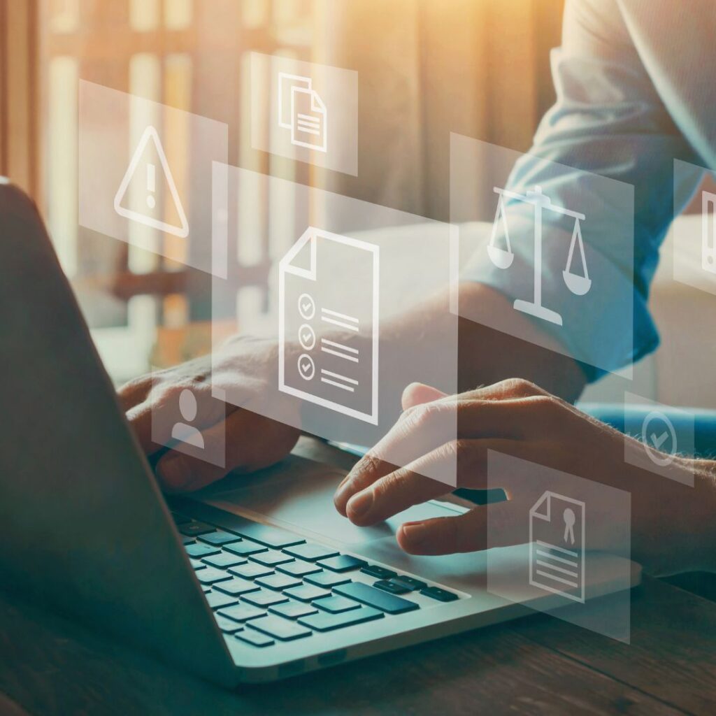 person showing legal documents on a computer