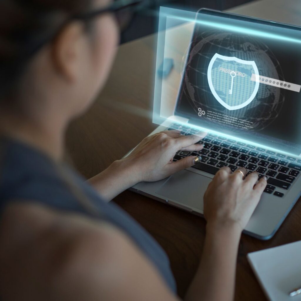 person locking their computer