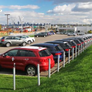 a car dealership full of cars