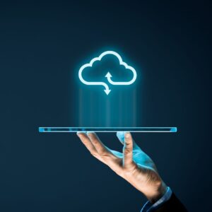 tablet with cloud-based icon above it