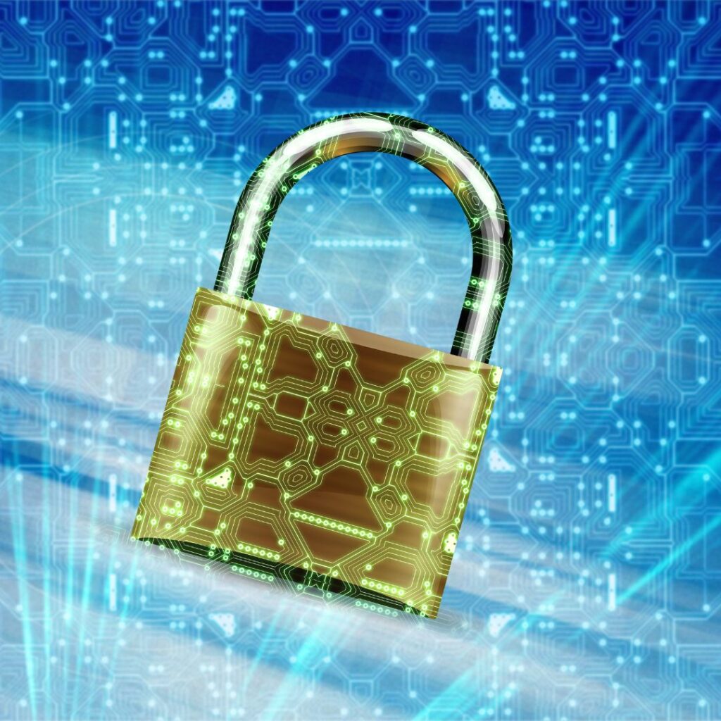 tech background with gold lock