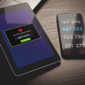 tablet and phone showing MFA codes