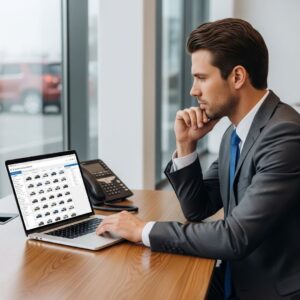 man looks at vehicles for sale online 